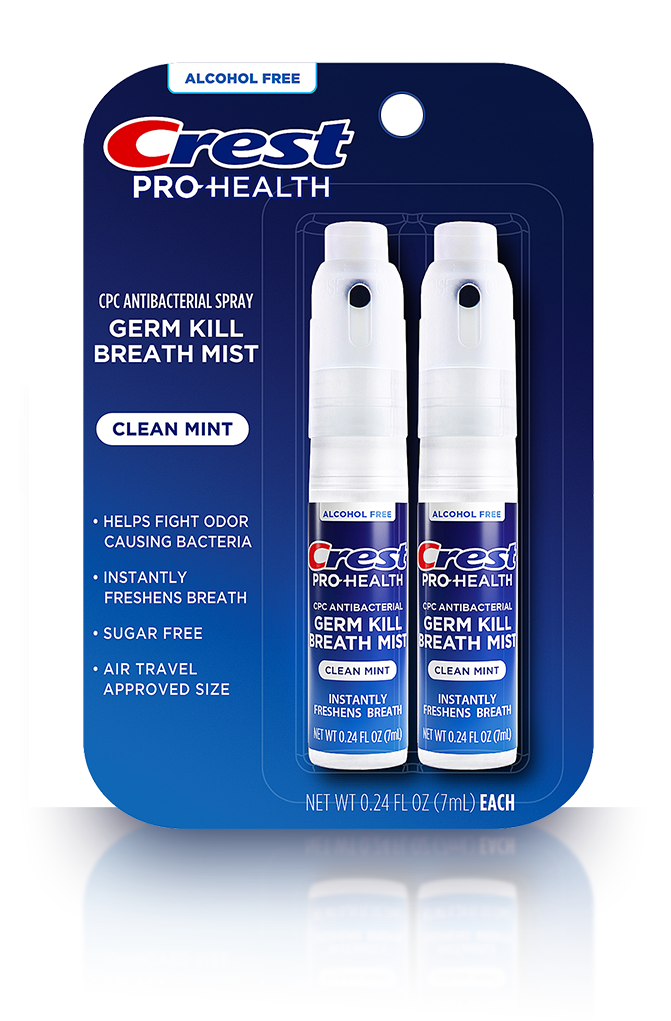 Crest Pro-Health Breath Mist 2-pack in Clean Mint, alcohol-free CPC antibacterial spray